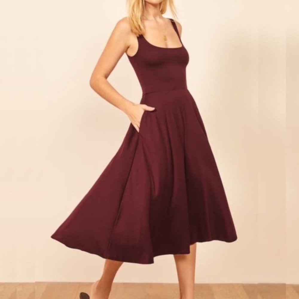 Reformation Rou Fit & Flare Midi Dress Merlot Red